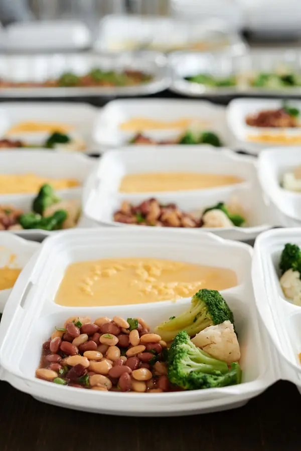 Real photograph of packed lunches and food containers