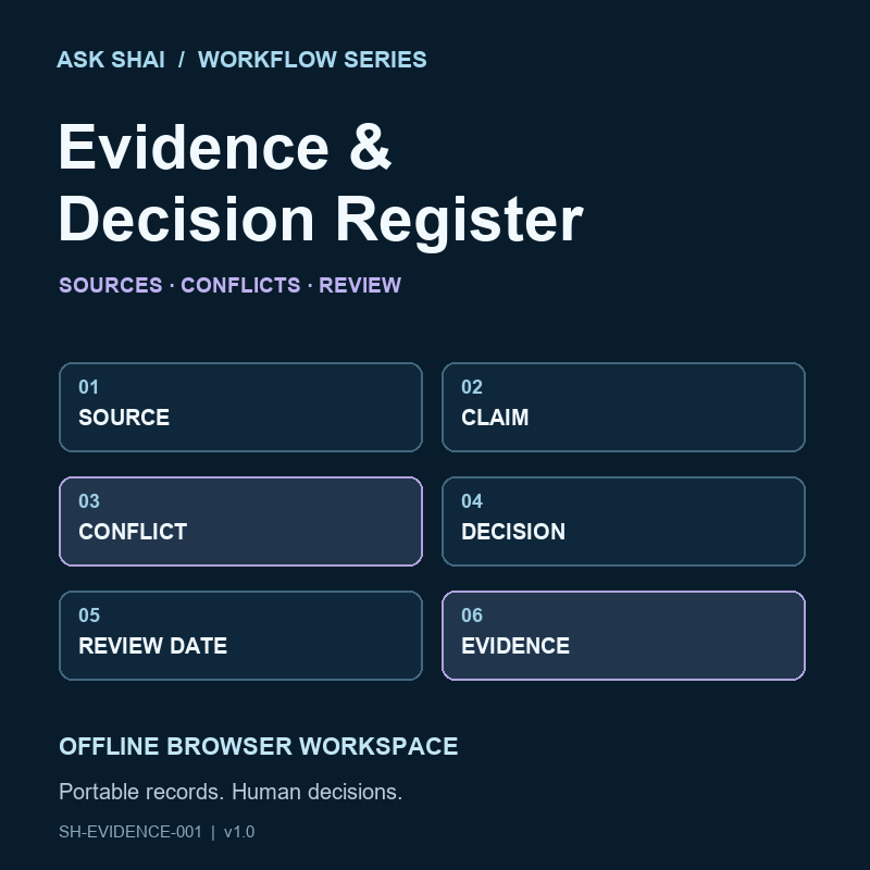 Evidence & Decision Register — digital product cover